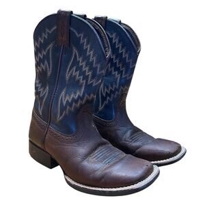 Ariat Boys 1 Workhog Boots Brown Blue Pull On Cowboy Western Ranch Square Youth